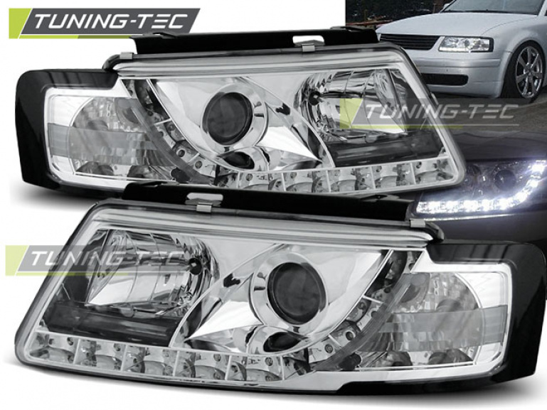 LED Tagfahrlicht Design Scheinwerfer für VW Passat 3B (B5) 96-00 chrom